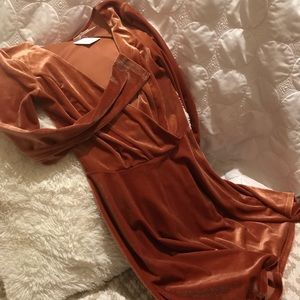Rose Velvet UO long sleeve skater dress